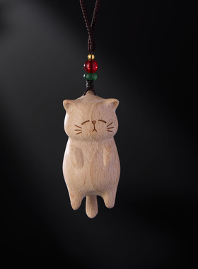 慵懒猫木质猫咪吊坠百搭毛衣项链