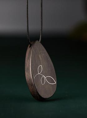 枝叶黑檀木吊坠长款项链男女通用