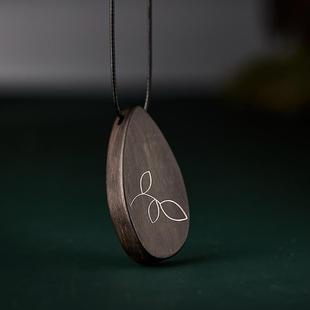 叶语~寓意家业、事业有成 古风饰品手工镶银黑檀木吊坠毛衣长项链