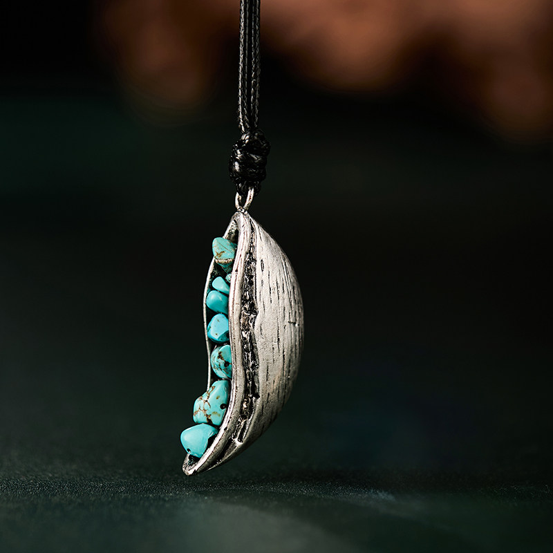 莜月～中古风配饰品绿松石月形吊坠女长款毛衣链复古原创小众项链