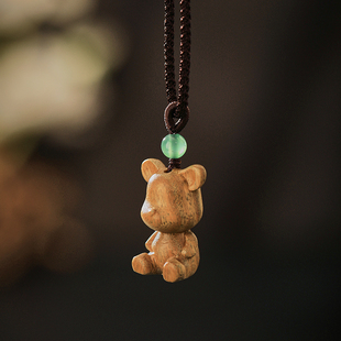 逢熊化吉~手工原创檀木小熊项链挂件创意绿檀木可爱熊吊坠毛衣链