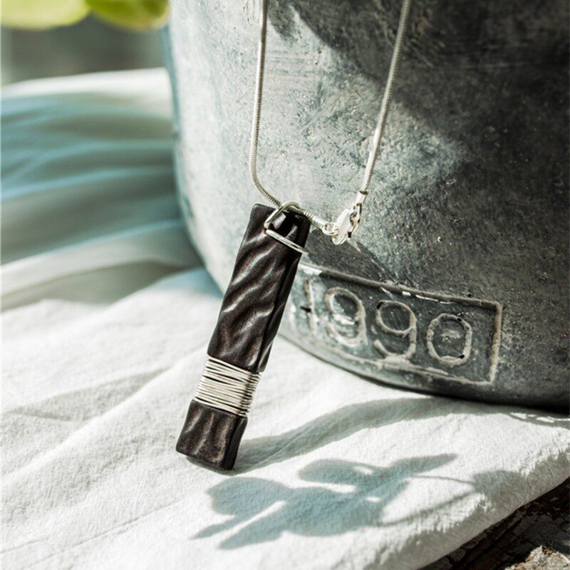 个性简约风配饰品女 黑檀木吊坠 长款毛衣链 休闲装搭配项链