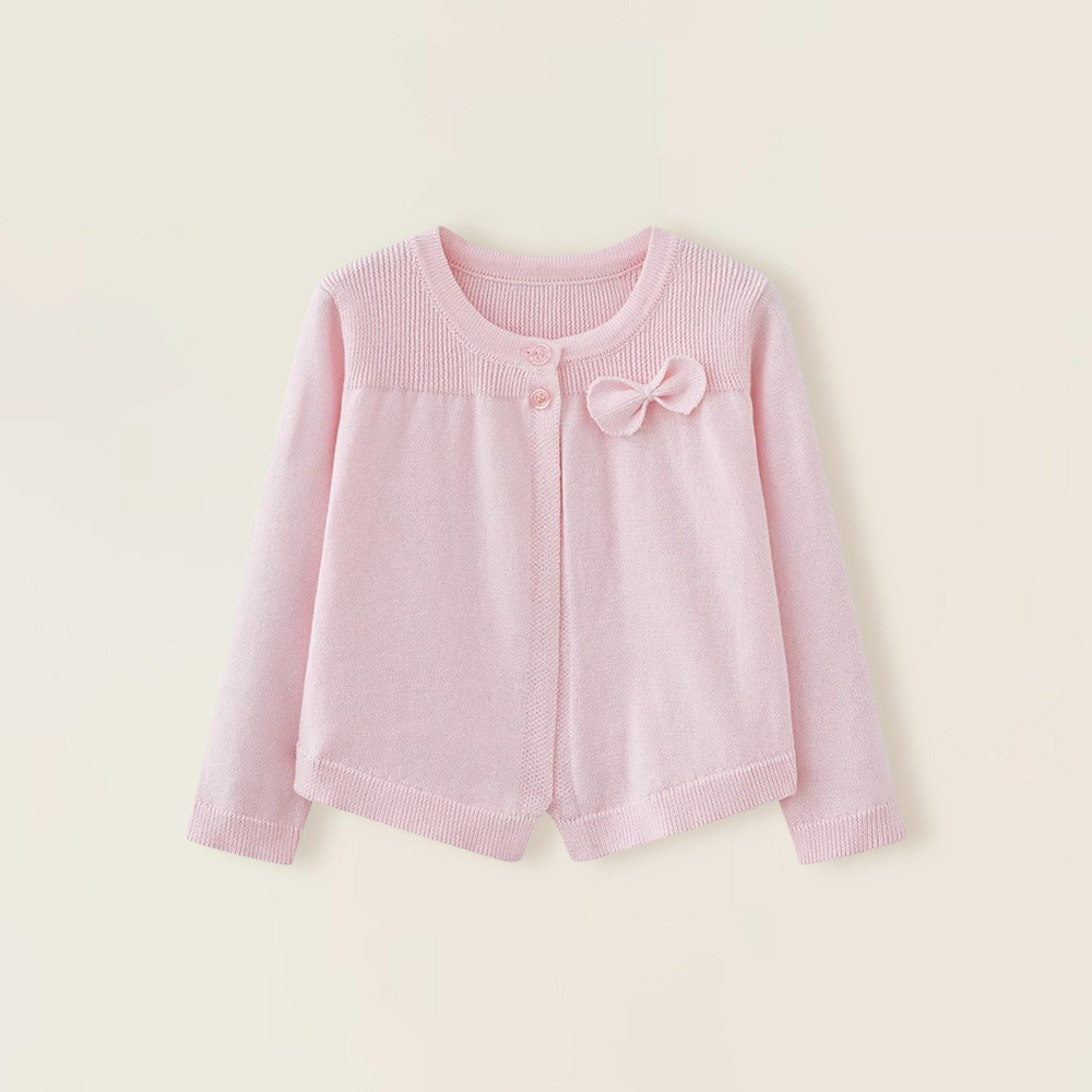 女童外搭开衫春秋婴儿宝宝纯棉薄毛衣连衣裙针织礼服小披肩外套