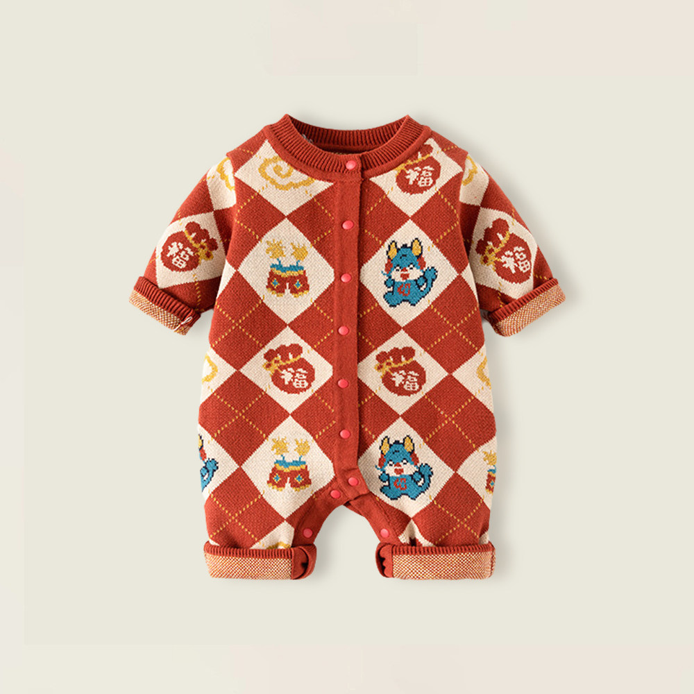 婴儿毛衣连体秋冬新款新生儿宝宝纯棉国风针织开衫新年拜年满月服,童装/婴儿装/亲子装,连身衣/爬服/哈衣,淘宝优惠券,粉丝福利购,淘宝优惠卷