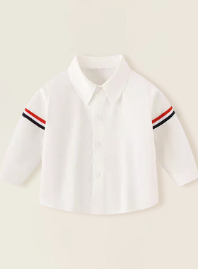 宝宝白色衬衫春秋婴儿男童纯棉学院风A类长袖打底衫洋气翻领上衣