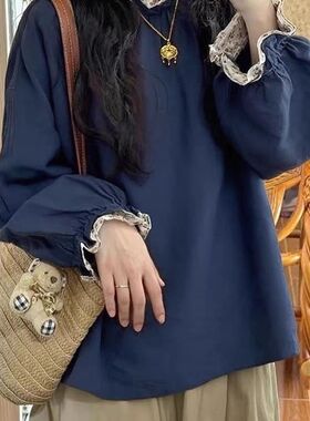 秋季新款大码减龄拼接碎花长袖衬衫宽松显瘦遮肉ins胖mm百搭上衣