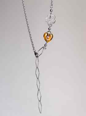 日韩系ins风琉璃花朵爱心透咖色拼接项链小众设计复古y2k甜酷简约