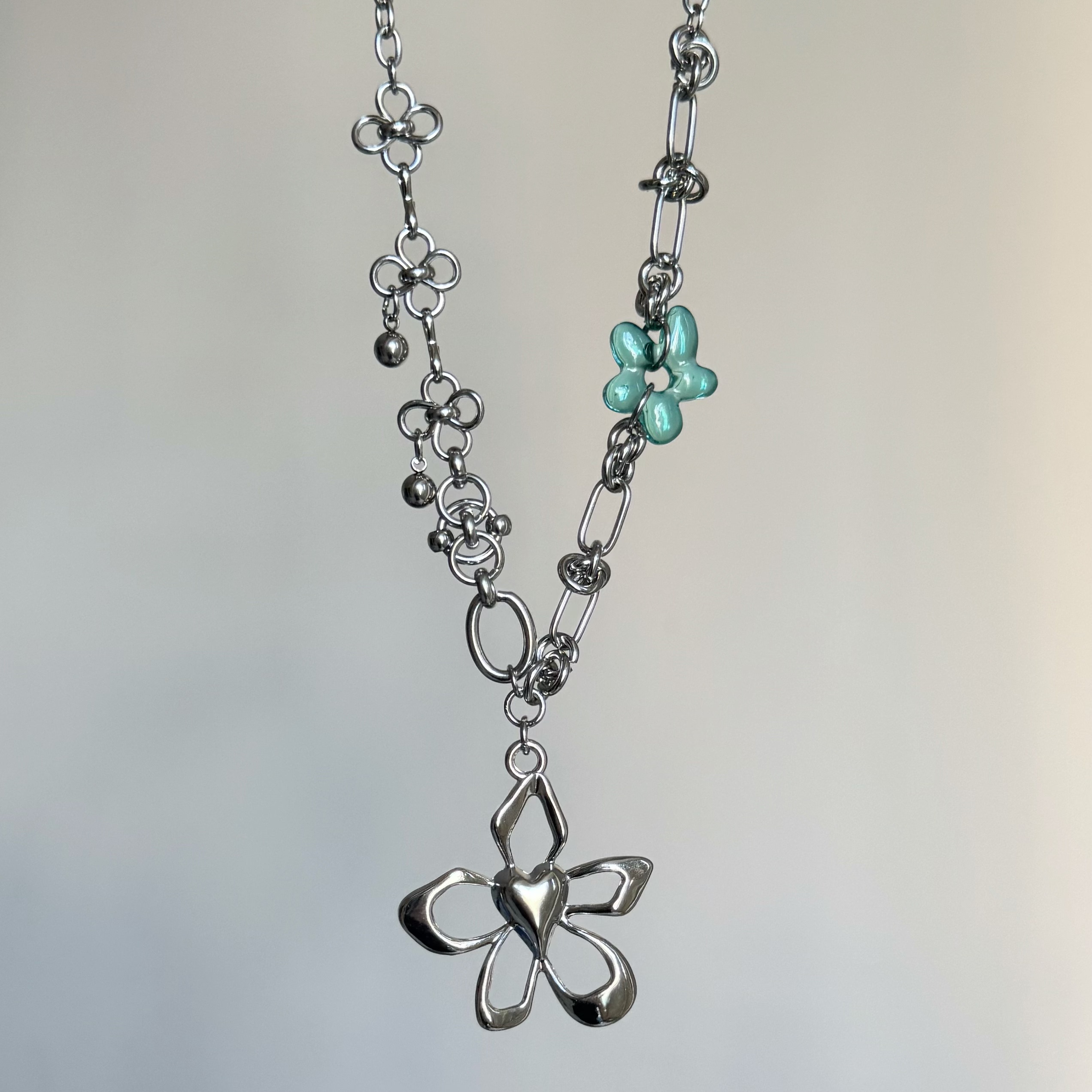 日韩系ins风金属风爱心花朵圈圈打结拼接项链小众y2k辣妹甜酷复古