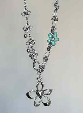 日韩系ins风金属风爱心花朵圈圈打结拼接项链小众y2k辣妹甜酷复古