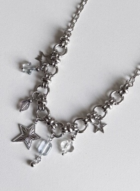 朋克摇滚星星五角星花朵几何串珠拼接项链小众y2k复古甜酷日韩ins