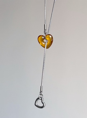 日韩系ins风琉璃咖色爱心抽拉调节蛇骨项链小众复古y2k甜酷叠戴