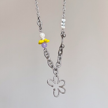 日韩系ins风花朵螺旋黄紫串珠拼接项链小众设计感y2k甜酷复古可爱