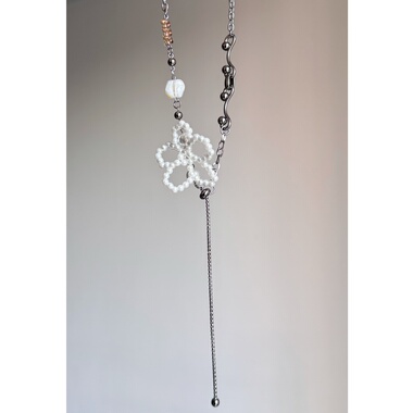 日韩系ins串珠花朵螺旋抽拉调节项链小众设计感甜酷y2k复古叠戴