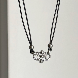 朋克摇滚圈圈打结双层黑绳项圈choker韩系ins小众甜酷项链y2k叠戴