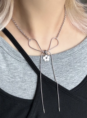 日韩系ins风线条蝴蝶结花朵蛇骨项链小众复古y2k甜酷简约锁骨链