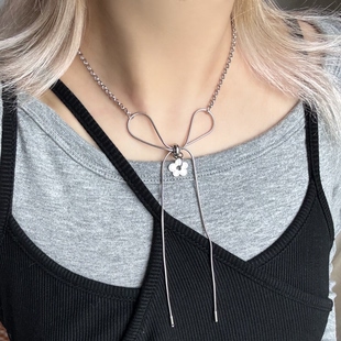 日韩系ins风线条蝴蝶结花朵蛇骨项链小众复古y2k甜酷简约锁骨链