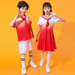 国庆儿童合唱演出服少先队员中小学生女童心向党红领巾舞蹈表出服