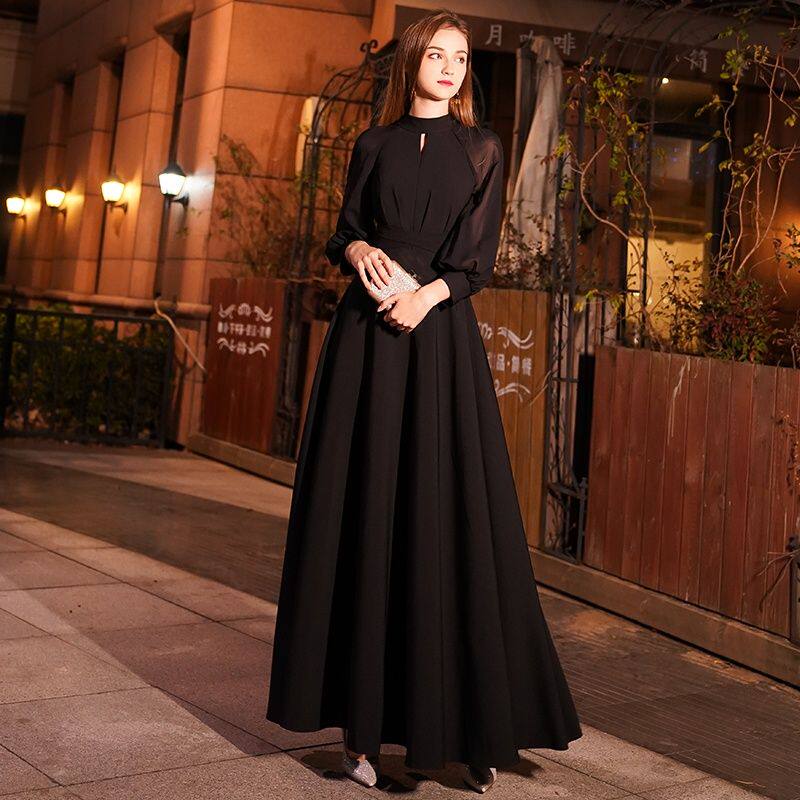 黑色晚礼服女2025新款平时宴会艺考可穿连衣裙年会主持人毕业长裙