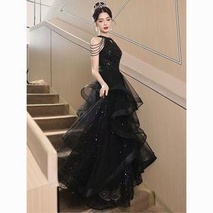 黑色晚礼服轻奢高端大气高级感宴会主持人裙晚宴