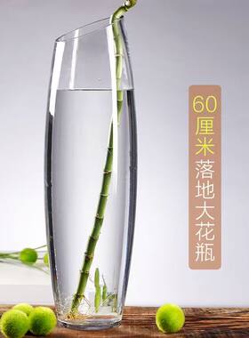 特大号富贵竹绿植透明玻璃花瓶60cm落地大号插花水培银柳水竹花瓶