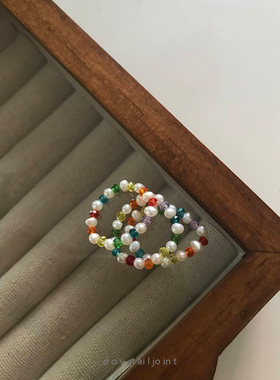 手作风小众设计琉璃串珠弹力戒指