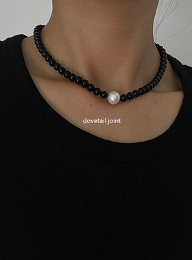 爱迪生珍珠黑玛瑙抽绳男女项链