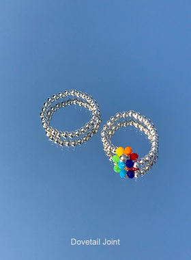 女925银琉璃可爱串珠花朵戒指