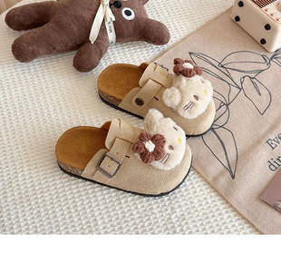 可爱儿童勃肯鞋2025外穿简约包头半拖鞋春秋女童可爱卡通棉拖鞋