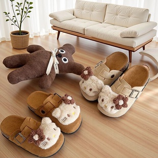 可爱儿童勃肯鞋2025外穿简约包头半拖鞋春秋女童可爱卡通棉拖鞋