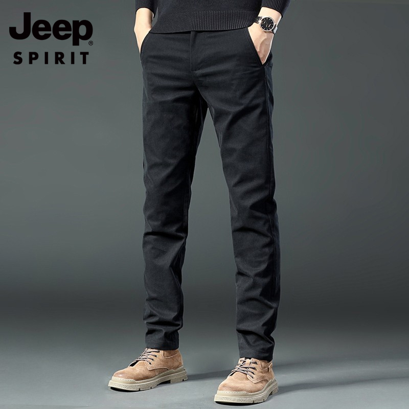 吉普男士商务休闲裤秋冬季2025新款弹力修身直筒长裤高端加绒裤子
