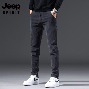 秋冬季 新款 弹力修身 小脚长裤 子 吉普牛仔裤 潮流百搭休闲加绒裤 男士