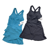 假两件运动连衣裙女防走光户外跑步健身网球裙速干带胸垫百褶连身