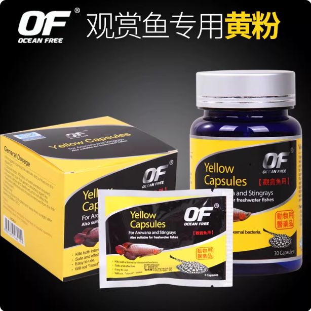 仟湖黄粉OF傲深热带龙鱼黄粉胶囊金鱼锦鲤鱼日常护理常备净化包邮