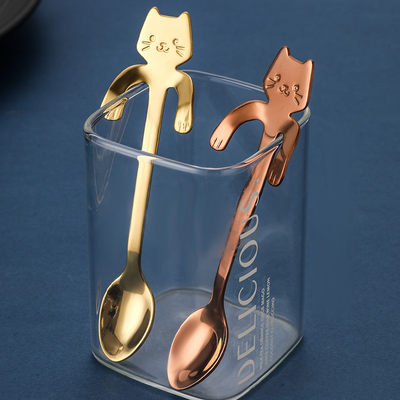 304不锈钢咖啡勺卡通猫咪挂杯勺金属可爱迷你勺子可爱创意搅拌勺