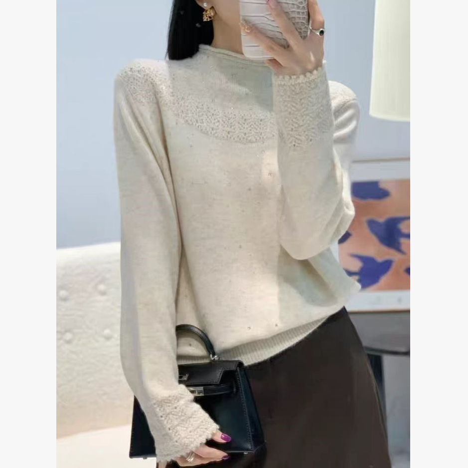 轻奢烫钻亮闪闪半高领长袖针织衫