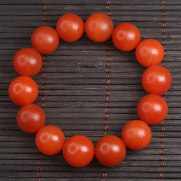 天然云南保山玛瑙手串单圈手链柿子红满色满肉手串男女款14mm
