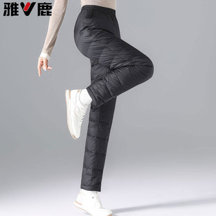 雅鹿排骨羽绒裤女中老年内穿高腰直筒轻薄90白鸭绒内胆冬季棉裤