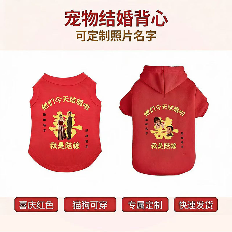 结婚喜庆图片恶搞定制 宠物大狗可穿柯基金毛拉布拉多橘猫咪衣服