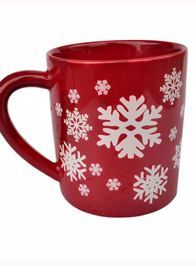出口美国TALBOT红色带白色雪花陶瓷马克杯