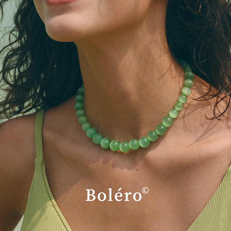 Bolero Shop绿猫眼项链天然石串珠项链ins搭配链度假风锁骨链新款