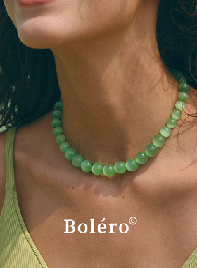 Bolero Shop绿猫眼项链天然石串珠项链ins搭配链度假风锁骨链新款
