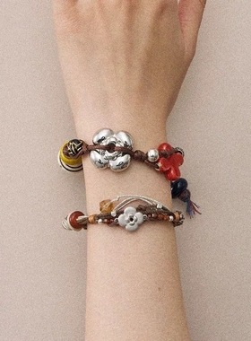 刘浩存同款花朵串珠编绳手链小众简约藏族风陶瓷花木珠编手链2026