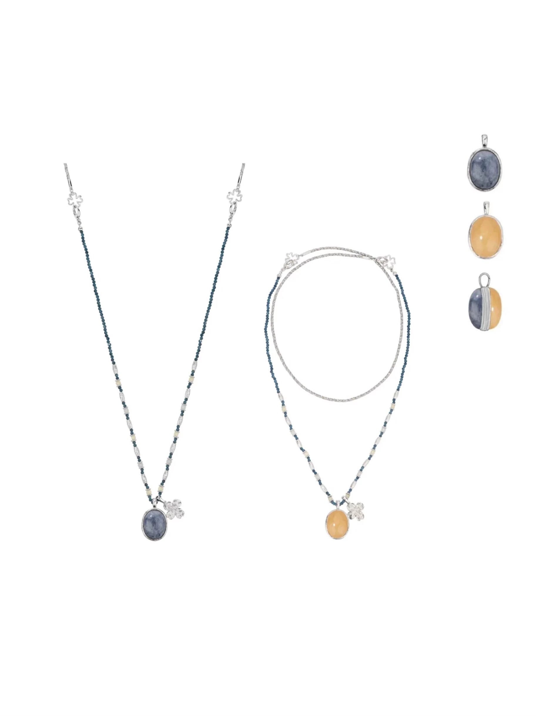 原创设计护身符双面石银色一款多戴四叶草项链幸运串珠吊坠毛衣链