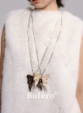 四面蝴蝶结珍珠小熊吊坠项链