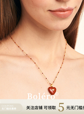 Bolero Shop红色爱心吊坠项链小众气质珐琅立体彩釉饰品女26新款