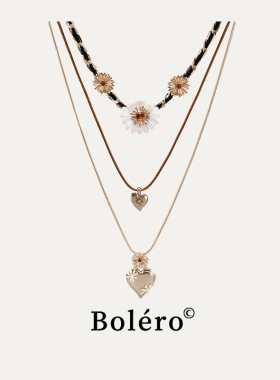 小香风雏菊爱心多层皮绳项链新款