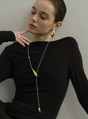 贾静雯同款果荚双面叶片长项链极简多戴法复古百搭小众设计感配饰