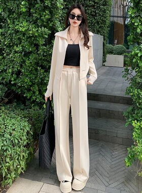 休闲爆款运动套装新款春秋小众开衫卫衣阔腿裤减龄修身显瘦两件套