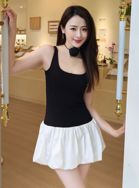 LOOSINGWHITE设计师25夏季新款无袖背心连衣裙修身显瘦拼色弹力裙