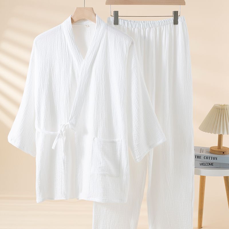 男士纯棉系带家居服汗蒸服睡衣